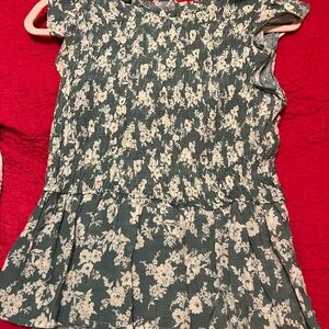 Mine Green and White Floral Blouse